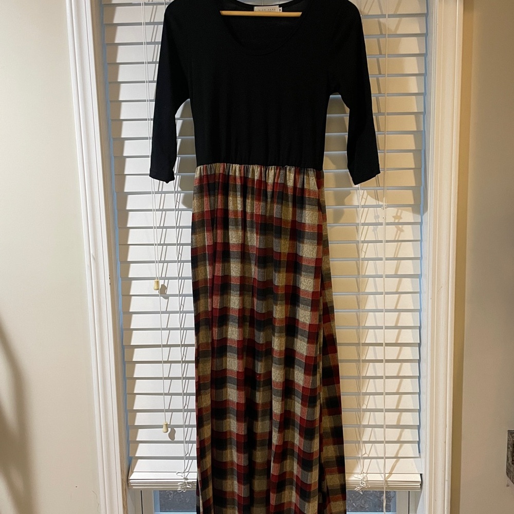 Plaid Maxi Dress with Black Top